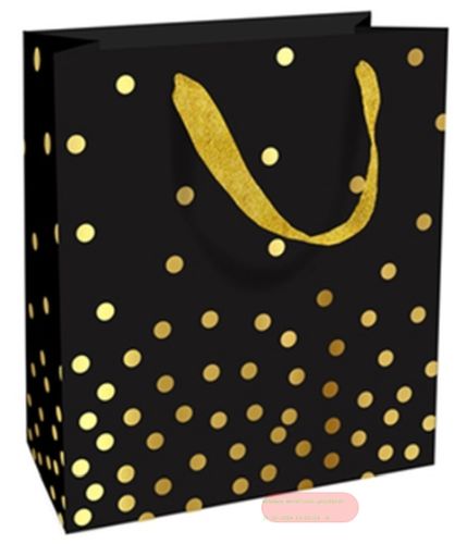 Bild von Geschenktasche matt, 18x21x8cm, Golden Dots, schwarz - VE 8