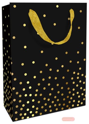 Bild von Geschenktasche matt, 25x33x11cm, Golden Dots, schwarz - VE 8