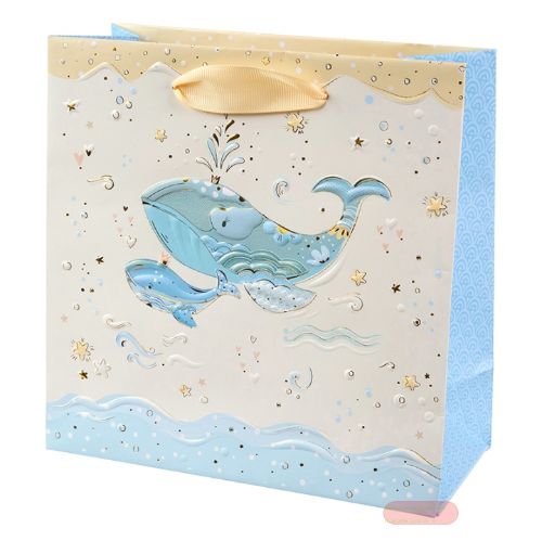 Bild von Geschenktaschen, 18x18x8cm, Blue Whale - VE 6