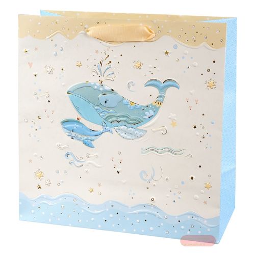 Bild von Geschenktaschen, 27x27x13cm, Blue Whale - VE 6