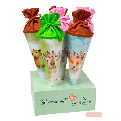 Bild von Geschenktüten 35cm Filzverschluss,Sortiment Tiere gemischt mit Aufsteller - VE 20