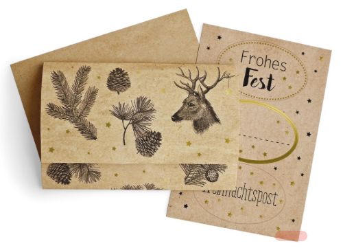 Bild von GESCHENKUMSCHLAG - für Geld/Gutscheine, 3er Stickerauswahl, 17x11,5cm, Oh my Deer - VE 12