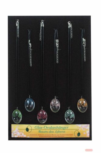 Bild von Glasanhänger Oval Baum des Lebens farblich gemischt, an Kautschukband - VE 24