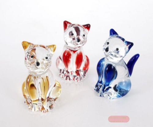 Bild von Glas-Katzen Sortiment in Box, 5x3cm, 3-fach ass. - VE 24