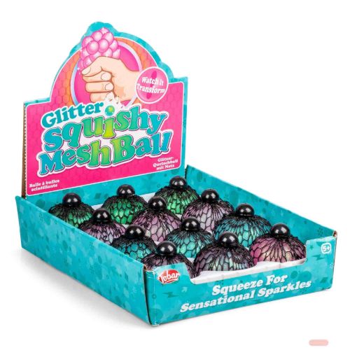 Bild von GLITTER SQUISHY MESH BALL, Netzball mehrfarbig, ca.7cm, Display - VE 12