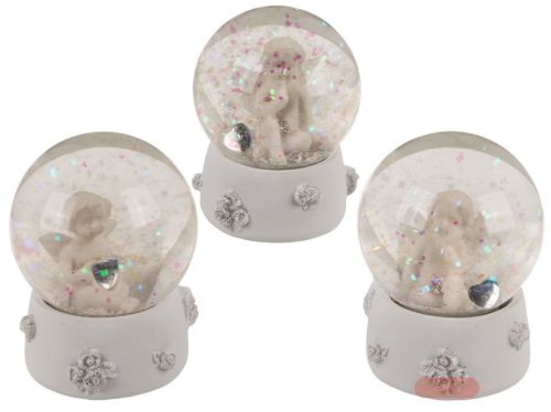 Bild von Glitterkugel Engel Kristall-Herz im Herz,polyresin ,ca.5x5x6cm,3-fach ass.,Display - VE 12