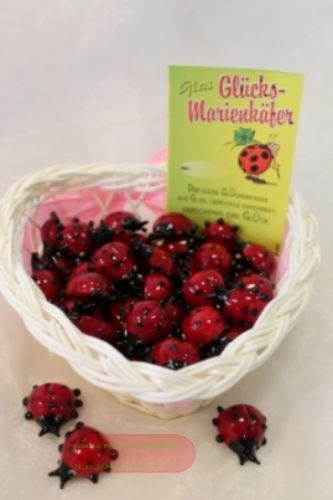 Bild von Glücks-Marienkäfer aus Glas, ca.2,5cm, Handarbeit, im Körbchen - VE 50