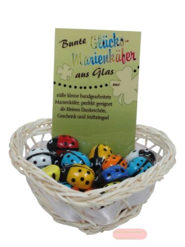 Bild von Glücks-Marienkäfer bunt aus Glas, ca.2x2cm, Handarbeit, im Körbchen - VE 45