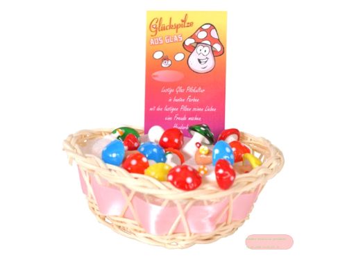 Bild von Glückspilze bunt aus Glas, ca.2,5x2cm, Handarbeit, im Körbchen - VE 50