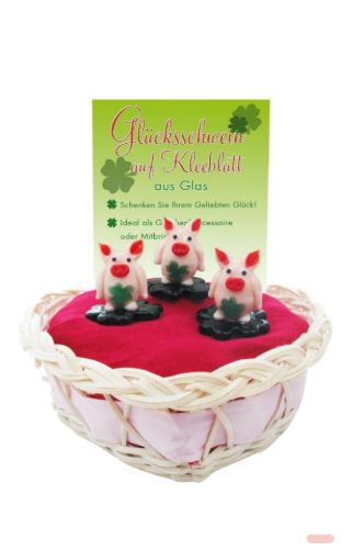 Bild von Glücksschwein auf Kleeblatt aus Glas, ca.3x3cm - VE 36
