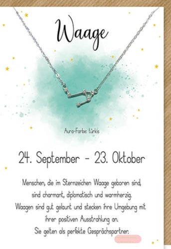 Bild von Karte 11,5x17cm, mit Sternzeichenhalskette Waage - VE 6