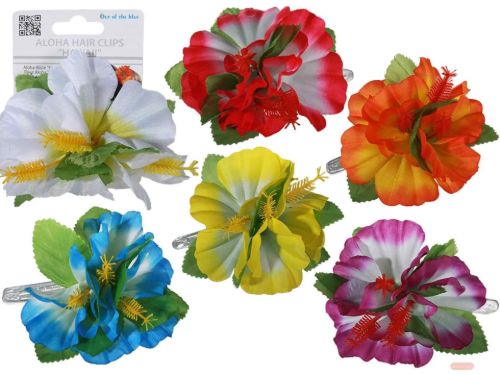 Bild von Haarspange Aloha-Blüte, ca.11cm, 6-fach ass. auf Headercard - VE 48