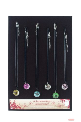 Bild von Halskette mit gemischten Glas-Schmetterling-Anhänger, Displaykarte - VE 24
