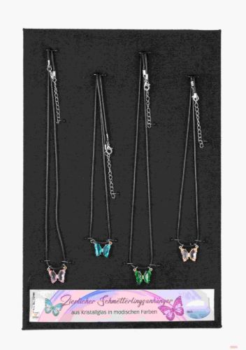Bild von Halskette mit Glaskristall Schmetterling-Anhänger, Displaykarte - VE 24
