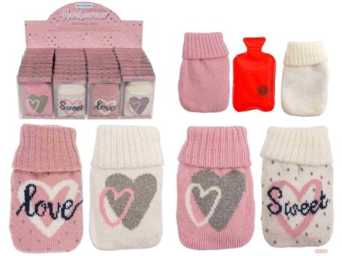 Bild von Handwärmer Wärmflasche Sweet & Love, Stricküberzug, ca.11cm, 4 x ass.,Display - VE 32 (SR)