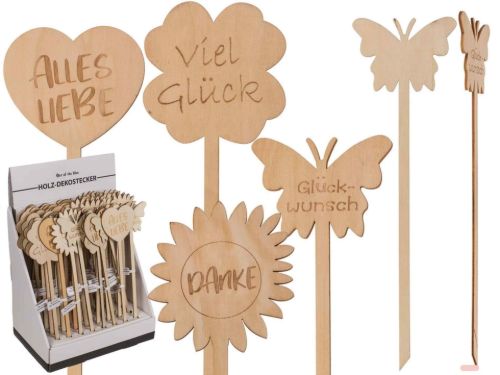 Bild von Holz-Dekostecker Glückwünsche, ca.27x8cm, mehrfach gemischt im Kraftpapierdisplay - VE 48
