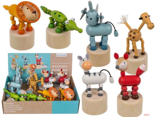 Bild von Holz-Drückfiguren Tiere, ca.5x11cm, 6-fach ass., Display - VE 12