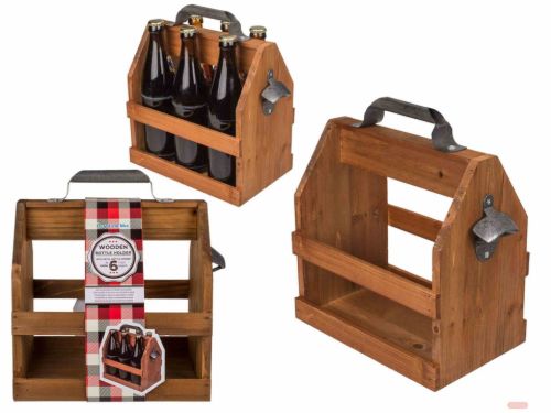 Bild von Holz-Flaschenhalter für 6 Flaschen (0,5l) mit Flaschenöffner, ca.26x28cm - VE 3