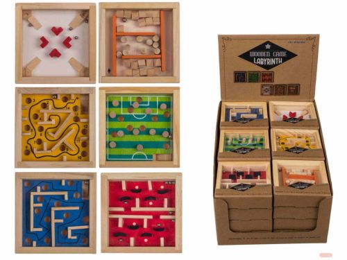 Bild von Holz-Geduldspiele Labyrinth, 6-fach ass., ca.9x9cm, Display - VE 24