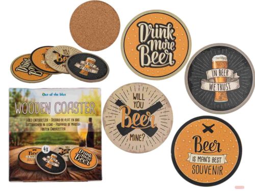 Bild von Holz-Untersetzer, Slogans Beer, D:ca.10cm, 4er Set in Box - VE 12