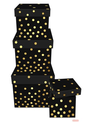 Bild von Kartonage 4er Set, 4 Grössen sortiert, Golden Dots schwarz