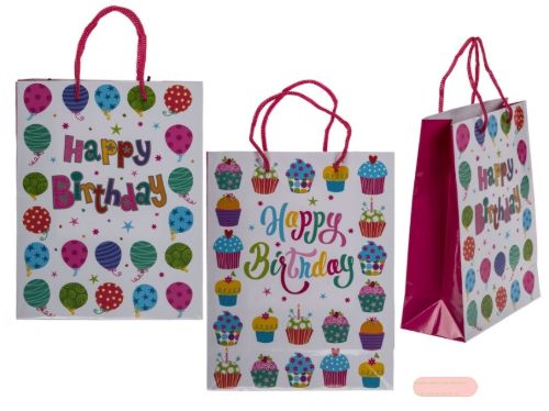 Bild von Papier-Geschenktüten Happy Birthday, ca.18x8x23cm, 2-fach ass. - VE 24