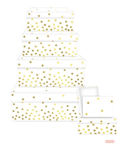 Bild von Kartonage Rechteck 6er Set, grössen gemäss Katalog, Golden Dots weiss