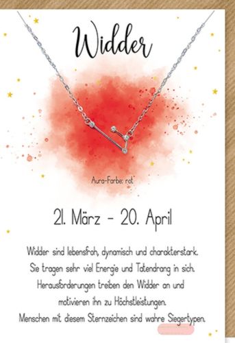 Bild von Karte 11,5x17cm, mit Sternzeichenhalskette Widder - VE 6