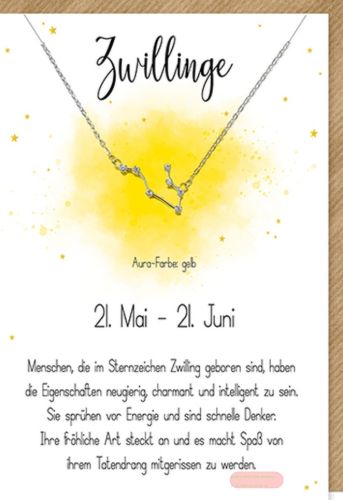 Bild von Karte 11,5x17cm, mit Sternzeichenhalskette Zwilling - VE 6