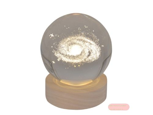 Bild von Klarglaskugel, ca.8cm, LED-Holzsockel mit USB, eingelasertes Motiv Galaxy