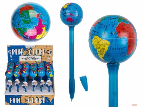 Bild von Kunststoff-Kugelschreiber Globus, ca.18cm, im Display - VE 24