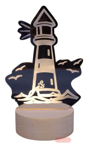 Bild von Lampe 3D Acrylglas mit LED-Basis, einzeln verpackt, Leuchtturm