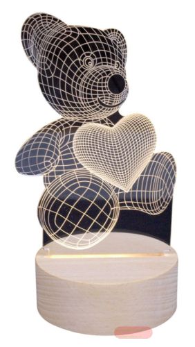 Bild von Lampe 3D Acrylglas mit LED-Basis, einzeln verpackt, Teddybär mit Herz