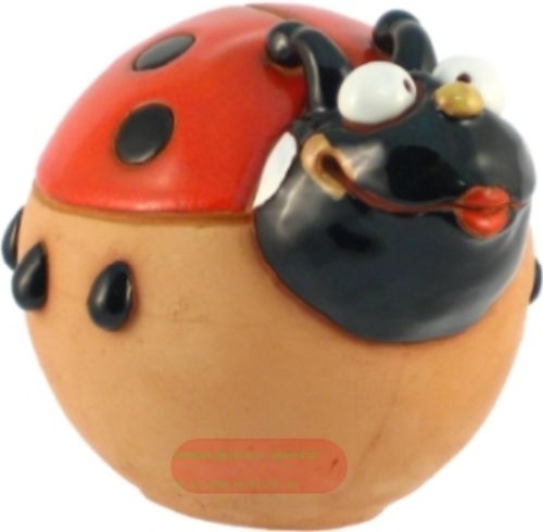 Bild von Keramik Spardose, 100% Handarbeit, Marienkäfer, 12cm, mit Metallschloss - VE 3