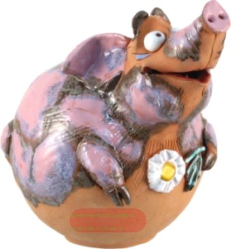 Bild von Keramik Spardose, 100% Handarbeit, Schwein, 17cm, mit Metallschloss - VE 3