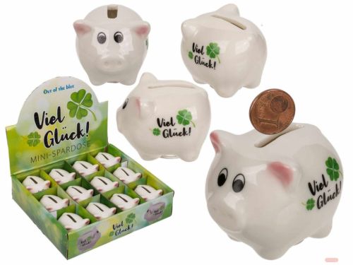 Bild von Keramik-Mini-Spardose Schwein Viel Glück, ca.5x4cm, Display - VE 12