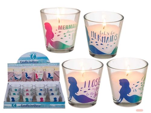 Bild von Kerze im Glas, Meerjungfrau, ca.7x7cm, 4-fach ass. im Display - VE 12 (SR)