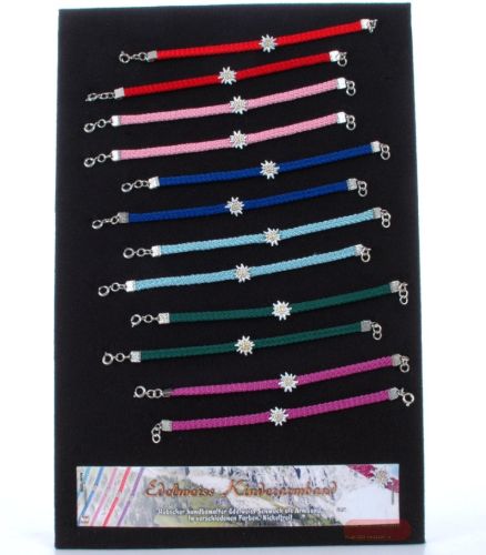 Bild von Kinder-Armband Edelweiss mit Verlängerungskette, Gewebebänder gemischt mit Display - VE 24