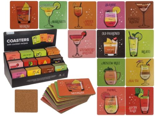 Bild von Kork-Untersetzer, Cocktail Rezepte, D:ca.10cm, 12-fach gemischt, Display - VE 144