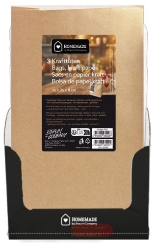 Bild von Kraftpapiertüten gross, 16x26x8cm, 3er Sets pro Pack, Display - VE 20 (Pack)