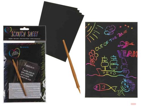 Bild von Kratzpapier Colourful, 21x14,5cm, 5 Stk. im Beutel, Kratzstab, auf Headercard - VE 24