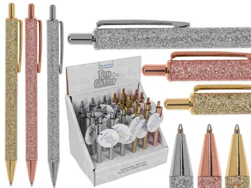 Bild von Kugelschreiber Metall, ca.15cm, 3-fach gemischt Glitter, im Display - VE 24
