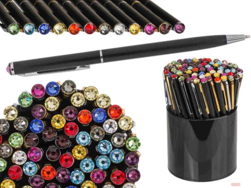 Bild von Kugelschreiber mit Swarovski-Stein, 12-farbig gemischt, 2-fach ass.im Köcher - VE 72