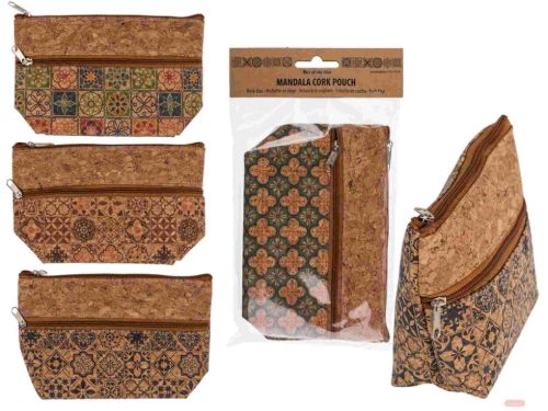 Bild von Kulturbeutel/Tasche Kork, Reissverschluss, Mandala, ca.17,5x11cm, 4-fach ass. - VE 12