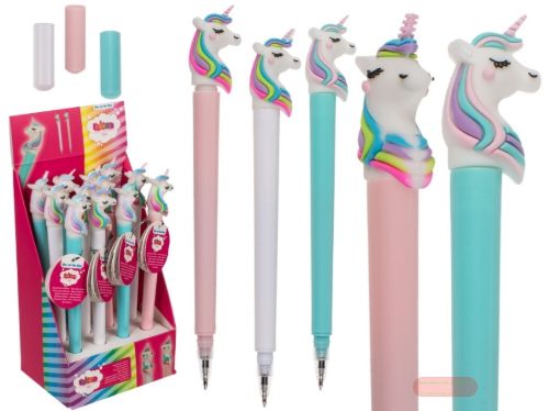 Bild von Kunststoff Kugelschreiber Einhorn gemischt, ca.16cm, Display - VE 12