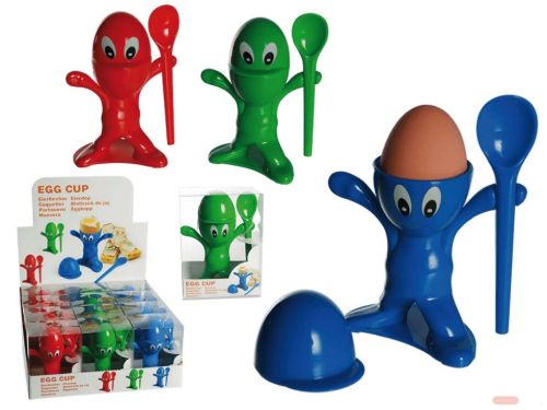 Bild von Kunststoff-Eierbecher Männchen mit Löffel, ca.12cm, 3-fach ass., im Display - VE 12 (SR)
