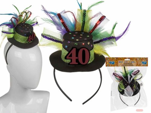 Bild von Kunststoff-Haarreif mit Geburtstagshut & Deko, 21x24cm, Zahl 40 - VE 6