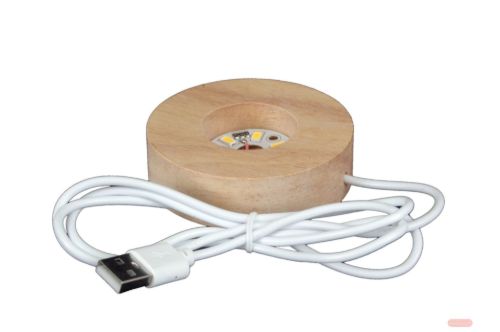 Bild von LED-Holzsockel mit USB-Anschluss, weisses Licht - VE 6