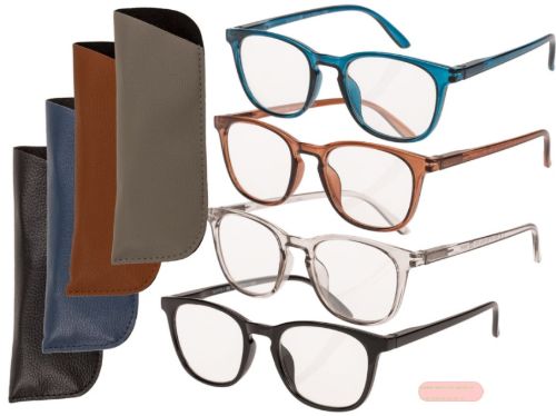 Bild von Lesebrille mit Kunststoffgestell in Etui, 4 Farben gemischt, 5 Stärken, im Display - VE 36