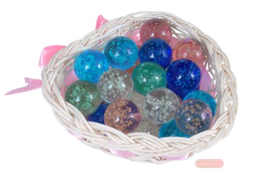 Bild von Leuchtmurmeln aus Glas, ca.2,5cm, Glow in the dark, mit Körbchen - VE 24